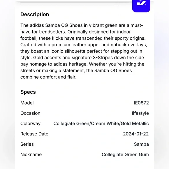 Adidas Collegiate Green Sambas Women’s size 9 - Picture 8 of 16